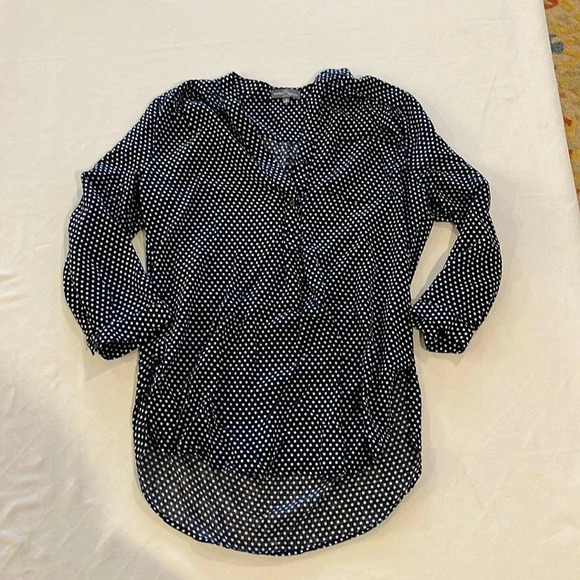 Market and spruce women’s blouse tunic‎ medium navy polka dot EUC - Picture 1 of 3